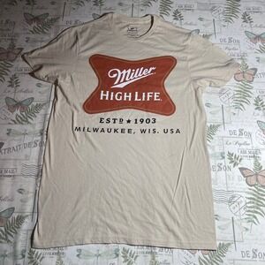Miller High Life Beer T Shirt Mens Size‎ S / Small Tan Graphic Tee